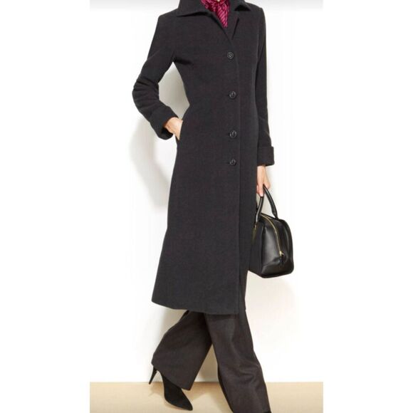 JONES NEW YORK Long Black Wool Trench Coat Size 2P - Picture 1 of 8